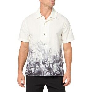 JOHN VARVATOS Camp Shirt Mens Large White Button Up Gray Foliage Shadow $248